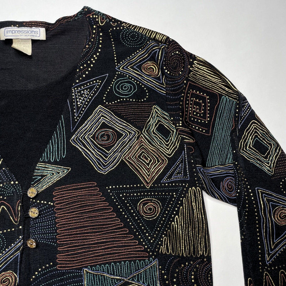 Vintage 90's Abstract Blouse Metallic Paint Sz S Art to Wear Grunge Boho Retro - Picture 7 of 12